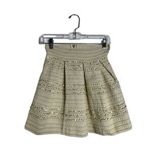 Ginger G Womens Mini Skirt Sequin Pleated Cream Size 12